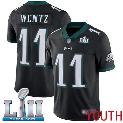 Youth Philadelphia Eagles #11 Carson Wentz Black Alternate Vapor Untouchable NFL Jersey Limited Player Super100th->youth nfl jersey->Youth Jersey
